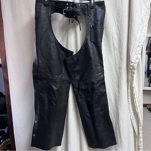 Women’s Genuine Leather Chaps Small Adjustable Black Leg Zip Closure